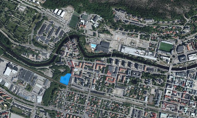 Parkeringen Förrådet 6 visas av markering i kartbild över Sundsvall