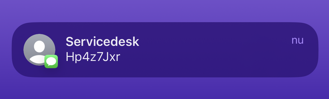 Ett exempel-sms som visar en verifieringskod.